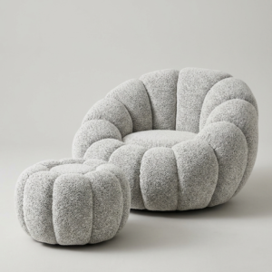 Bouclé Swivel Accent Chair and Ottoman Set