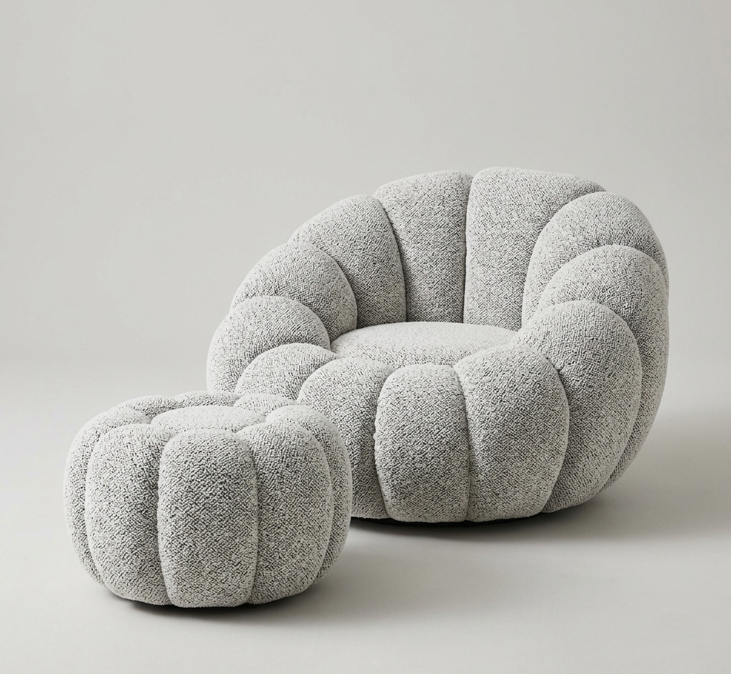 Bouclé Swivel Accent Chair and Ottoman Set