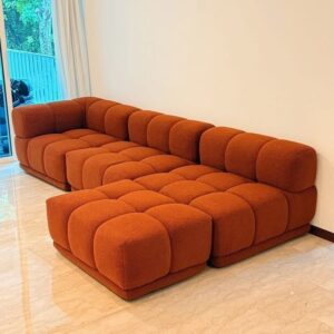 Rust Boucle Modular Sofa with Ottoman